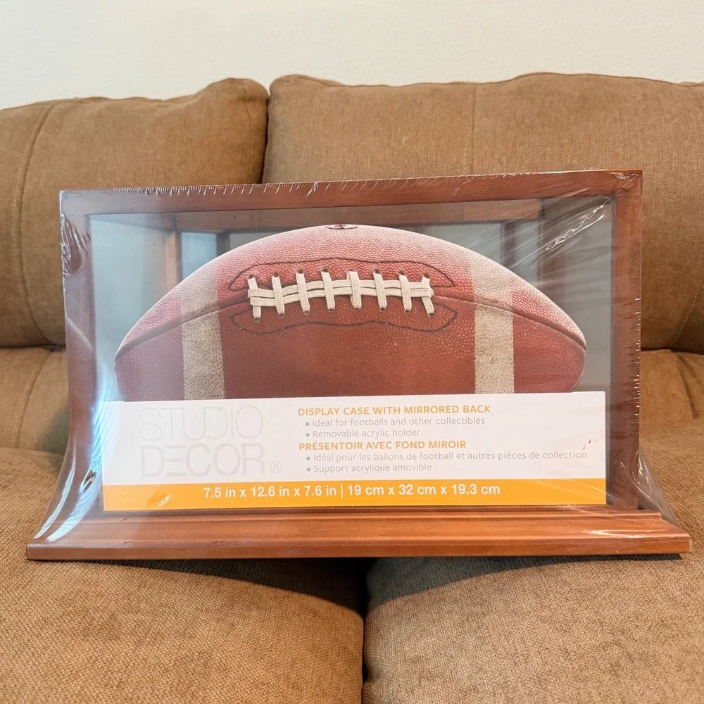 Studio Decor Football Display Case Mirrored Back Wood Frame 89054 New